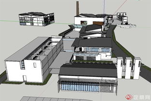 中式造型工廠建筑設計su模型